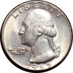 США 1965 г. • KM# 164a • квотер (25 центов) • Джордж Вашингтон • регулярный выпуск(первый год) • BU