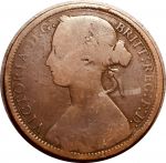 Великобритания 1872 г. • KM# 749.2 • 1 пенни • королева Виктория • регулярный выпуск • F- ( кат. - $10 )