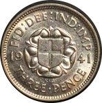 Великобритания 1941 г. • KM# 848 • 3 пенса • Георг VI • регулярный выпуск • MS BU ( кат. - $30 )