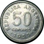 Аргентина 1953 г. • KM# 49 • 50 сентаво • Генерал Хосе дe Сан Maртин • регулярный выпуск • AU