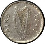 Ирландия 1940 г. • KM# 12a • 3 пенса • заяц • регулярный выпуск • XF-AU