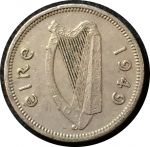 Ирландия 1949 г. • KM# 12a • 3 пенса • заяц • регулярный выпуск • XF-AU