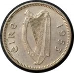 Ирландия 1953 г. • KM# 12a • 3 пенса • заяц • регулярный выпуск • AU+