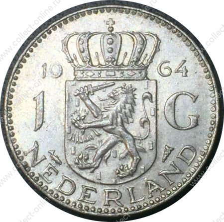 Нидерланды 1964 г. • KM# 184 • 1 гульден • королева Юлиана • серебро • регулярный выпуск • MS BU