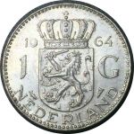 Нидерланды 1964 г. • KM# 184 • 1 гульден • королева Юлиана • серебро • регулярный выпуск • MS BU