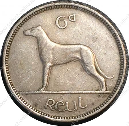 Ирландия 1947 г. • KM# 13a • 6 пенсов • ирландский вольфхаунд • регулярный выпуск • XF-