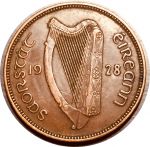 Ирландия 1928 г. • KM# 2 • ½ пенни • арфа • свинья • регулярный выпуск(первый год) • XF+