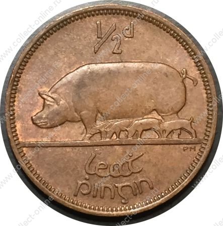 Ирландия 1967 г. • KM# 10 • ½ пенни • арфа • свинья • регулярный выпуск • MS BU-
