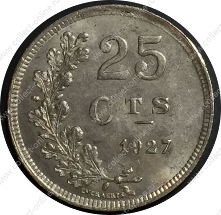 Люксембург 1927 г. • KM# 37 • 25 сантимов • герб княжества • регулярный выпуск(год-тип) • MS BU ( кат. - $20 )