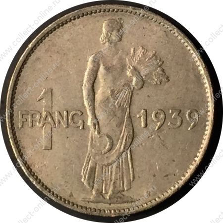 Люксембург 1939 г. • KM# 44 • 1 франк • женщина с пшеницей • регулярный выпуск(год-тип) • MS BU- ( кат. - $10+ )