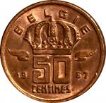 Бельгия 1957 г. • KM# 149.1 • 50 сантимов • "Belgie"(нем. текст) • регулярный выпуск • MS BU Люкс!! • красн. бронза
