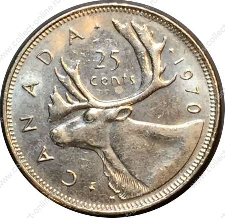 Канада 1970 г. • KM# 62b • 25 центов • Елизавета II • олень • BU
