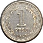 Аргентина 1959 г. • KM# 57 • 1 песо • регулярный выпуск • AU