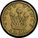 Великобритания 1946 г. • KM# 849 • 3 пенса • Георг VI • армерия • регулярный выпуск • VF- ( кат. - $30 ) ® 