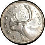 Канада 1952 г. • KM# 44 • 25 центов • Георг VI • олень • серебро • BU ( кат. -$20 )