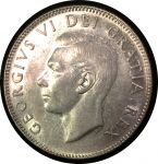 Канада 1952 г. • KM# 44 • 25 центов • Георг VI • олень • серебро • BU ( кат. -$20 )