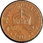 Германская Восточная Африка 1906 г. A • KM# 7 • 1 геллер • корона • регулярный выпуск • AU ( кат. - $25 )