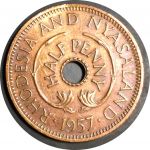 Родезия и Ньясаленд 1957 г. • KM# 1 • ½ пенни • жирафы • регулярный выпуск • AU-