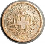 Швейцария 1883 г. B (Берн) KM# 4.1 • 2 раппена • регулярный выпуск • XF- ( кат.- $20 )