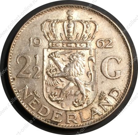 Нидерланды 1962 г. • KM# 185 • 2 ½ гульдена • королева Юлиана • регулярный выпуск • MS BU • серебро