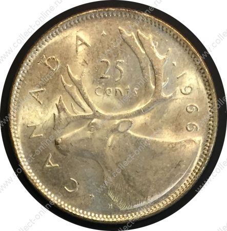 Канада 1968 г. • KM# 62a • 25 центов • Елизавета II • олень • серебро • AU-UNC