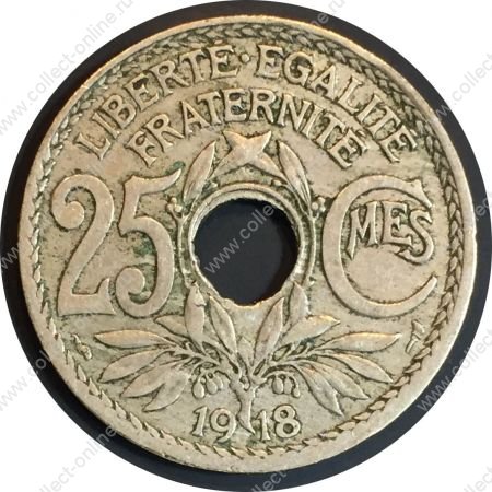 Франция 1918 г. • KM# 867a • 25 сантимов • регулярный выпуск •  XF