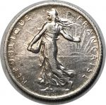 Франция 1915 г. • KM# 844.1 • 1 франк • "Марианна"-сеятельница • серебро • регулярный выпуск • BU-