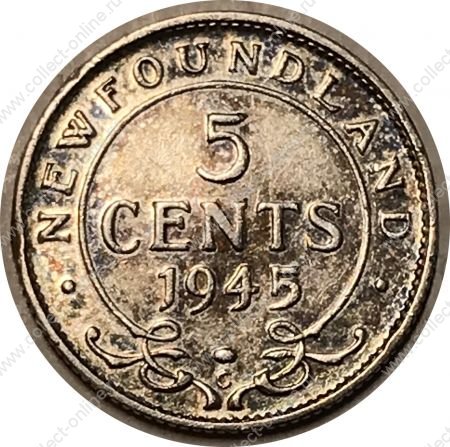Ньюфаундленд 1945 г. C • KM# 19a • 5 центов • Георг VI • серебро • регулярный выпуск • XF+