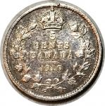 Канада 1910 г. • KM# 13 • 5 центов • Эдуард VII • серебро • регулярный выпуск • XF-