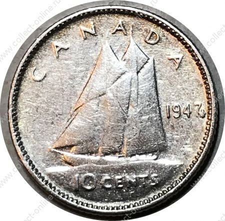 Канада 1947 г. • KM# 34 • 10 центов • Георг VI • серебро • регулярный выпуск • XF