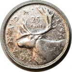 Канада 1947 г. • KM# 35 • 25 центов • Георг VI • олень • регулярный выпуск • серебро • XF-AU