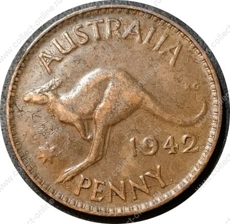 Австралия 1942 г. (з) • KM# 36 • 1 пенни • кенгуру • регулярный выпуск • AU ( кат.- $10 )