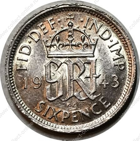 Великобритания 1942 г. • KM# 852 • 6 пенсов • Георг VI • регулярный выпуск • BU