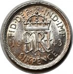 Великобритания 1943 г. • KM# 852 • 6 пенсов • Георг VI • регулярный выпуск • BU