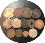 14 старинных(XVIII-XIX век) иностранных монет • НЕ в сохране (медь - 74 гр./серебро - 5.6 гр)