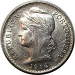 Португалия 1914 г. • KM# 561 • 50 сентаво • государственный герб • серебро • регулярный выпуск • MS BU ( кат. - $75+ )