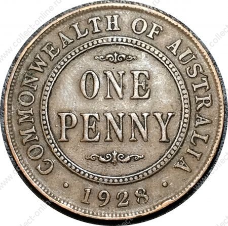 Австралия 1928 г. • KM# 23 • 1 пенни • Георг V • регулярный выпуск • VF+