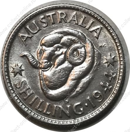 Австралия 1944 г. S • KM# 39 • 1 шиллинг • Георг VI • баран • серебро • регулярный выпуск • AU+
