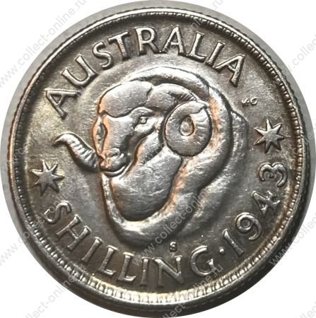 Австралия 1943 г. S • KM# 39 • 1 шиллинг • Георг VI • баран • серебро • регулярный выпуск • AU