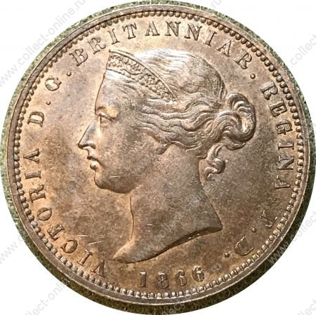 Джерси 1866 г. • KM# 5 • 1/13 шиллинга • герб Джерси • королева Виктория • регулярный выпуск • BU- ( кат.- $ 150,00 )