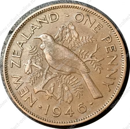 Новая Зеландия 1946 г. • KM# 21 • 1 пенни • Георг VI • птица туи • регулярный выпуск • XF