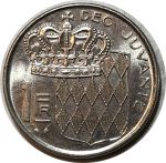 Монако 1982 г. • KM# 140 • 1 франк • Ренье III • герб княжества • регулярный выпуск • MS BU