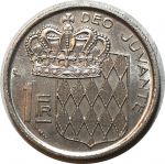 Монако 1968 г. • KM# 140 • 1 франк • Ренье III • герб княжества • регулярный выпуск • MS BU