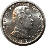 Монако 1966 г. • KM# 140 • 1 франк • Ренье III • герб княжества • регулярный выпуск • MS BU