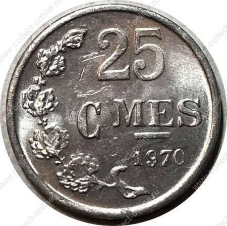 Люксембург 1970 г. • KM# 45a.1 • 25 сантимов • герб княжества • регулярный выпуск • MS BU