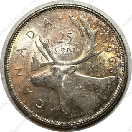 Канада 1966 г. • KM# 62 • 25 центов • Елизавета II • олень • серебро • AU+