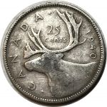 Канада 1940 г. • KM# 35 • 25 центов • Георг VI • олень • серебро • регулярный выпуск • VF-