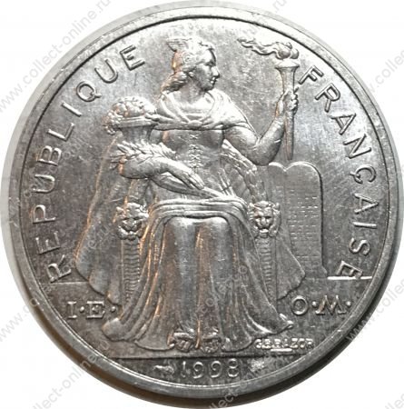 Новая Каледония 1998 г. KM# 16 • 5 франков • птица Кагу • регулярный выпуск • BU-