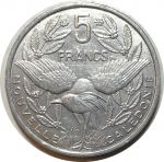 Новая Каледония 1994 г. • KM# 16 • 5 франков • птица Кагу • регулярный выпуск • BU- ( кат.- $3 )