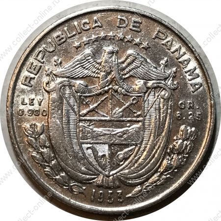Панама 1953 г. • KM# 19 • ¼ бальбоа • 50-летие Республики • Васко де Бальбоа • серебро • памятный выпуск • AU+
